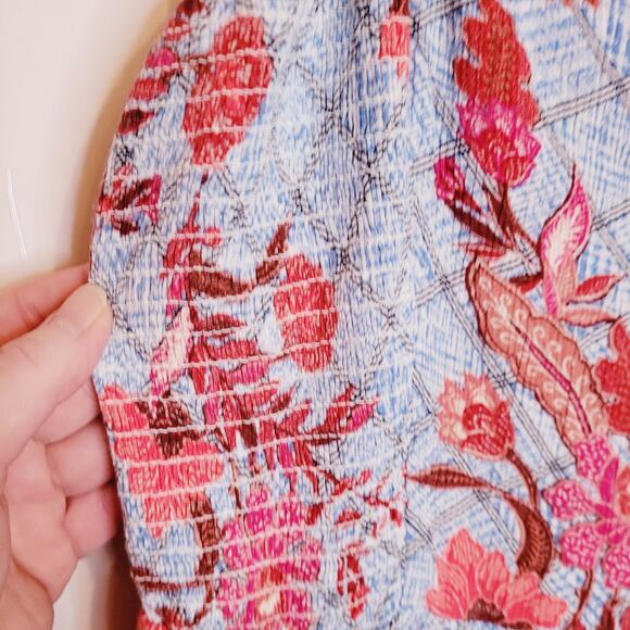 Knox Rose blue and red floral print smocked back tie strap midi dress size XL - Picture 6 of 10